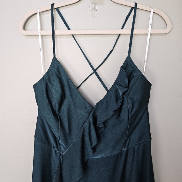 Lulus Stylish Grace Emerald Backless Lace-Up Ruffled Maxi Dress, Size Large - Picture 8 of 10